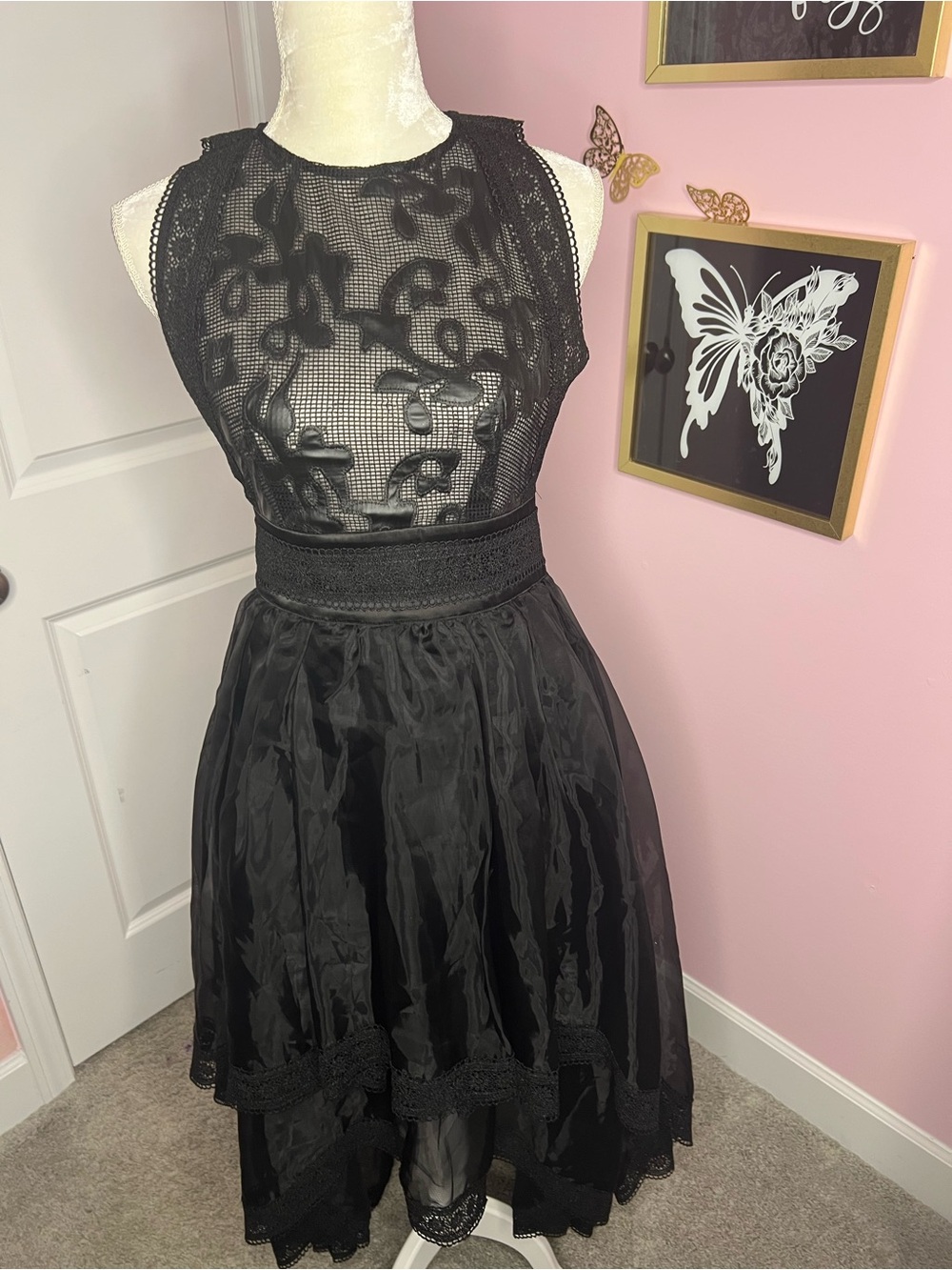 Gracia Black Lace High-Low Cocktail Dress